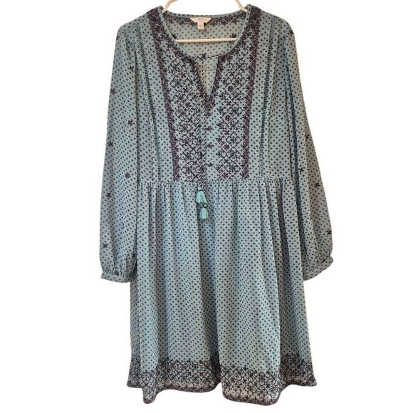 Time & Tru Women's Blue & Purple Poly Print Dress & Slip - Picture 2 of 11